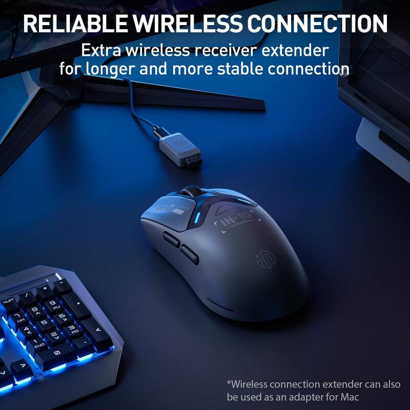 Mouse Gamer Sem Fio INPHIC IN10P Tri-Mode 26K DPI - Kit Teclado e